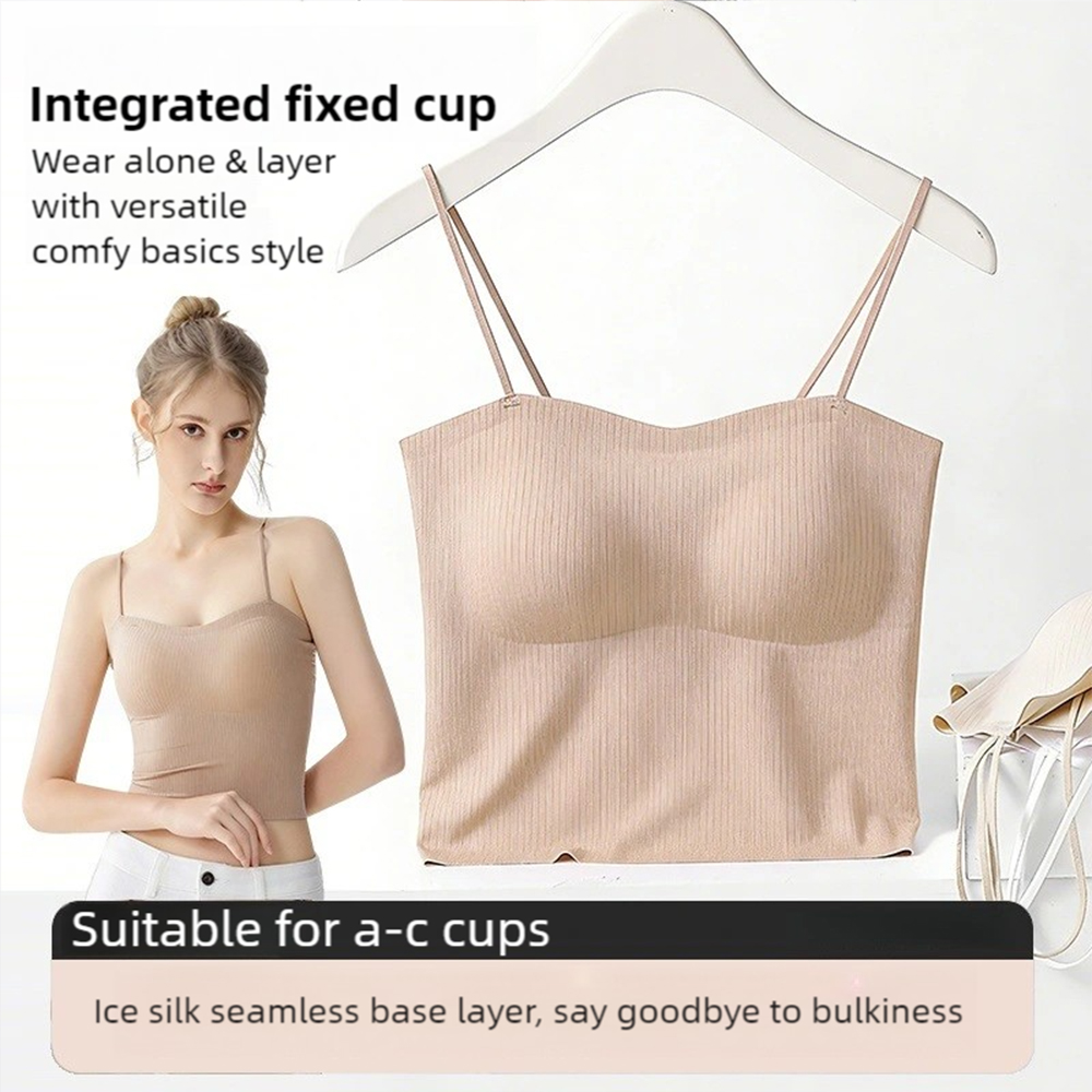 Women's Camisole Tank Top, Built-in Bra One-Piece Seamless D